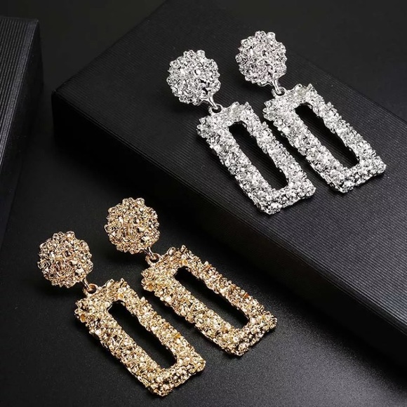 ⚜️[𝟯/$𝟮𝟴] Big Silver Quad Textured Earrings NEW - Picture 8 of 10